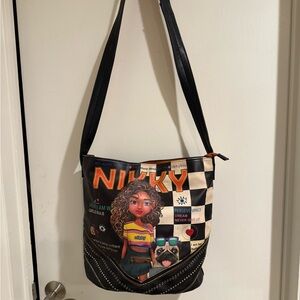 Nikki by Nicole Lee Graphic Pug Black Tote Bag Purse Some Flaws Inspiring Words